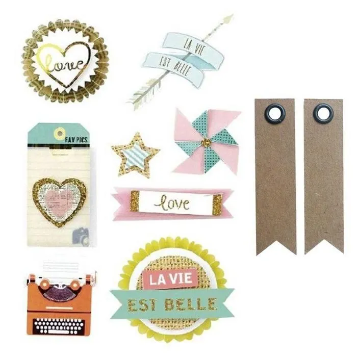 8 stickers fun effet 3D 5 cm + 20 étiquettes kraft Fanion-0