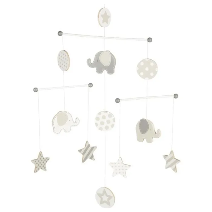 Mobile bébé - GOKI - Mobile éléphants et étoiles - Blanc - Mixte - Dès la naissance-1