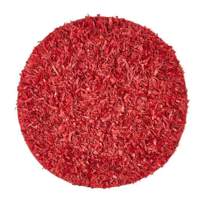 Tapis Shaggy Cuir Dallas Rouge 150 cm Round-1