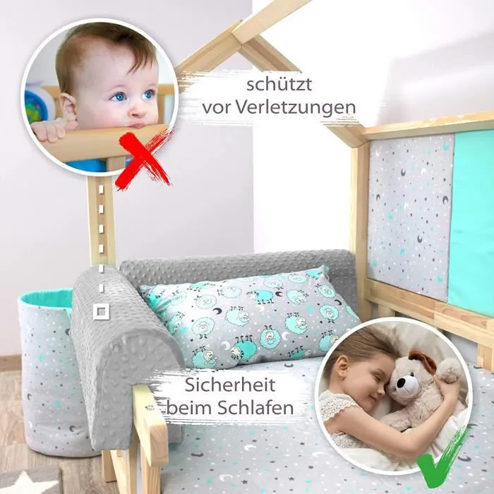 Tour de lit bebe protection enfant 70 cm - contour de lit bébé complet respirant protège-lit bord en mousse Gris Clair Velours-2