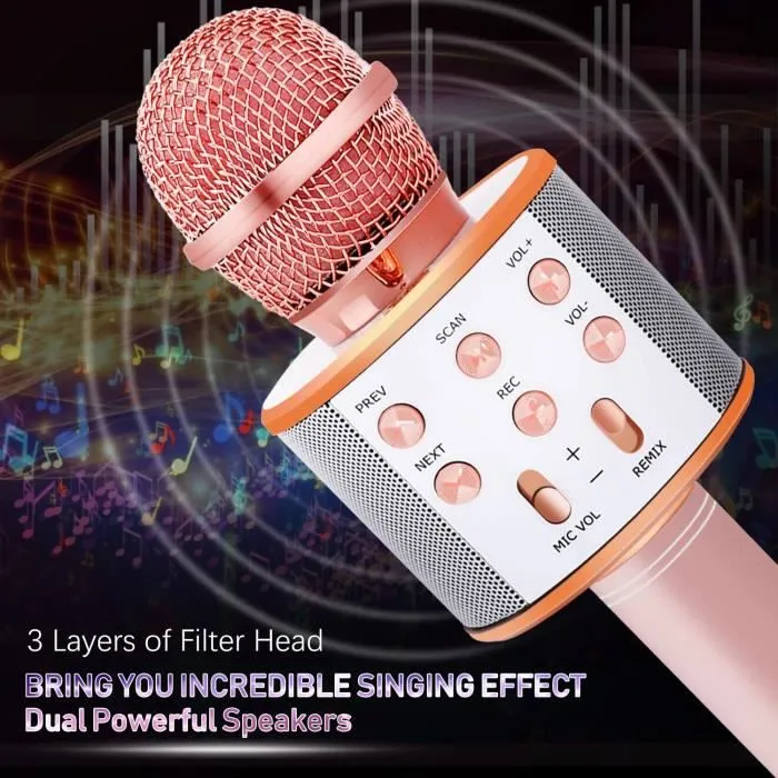 Karaoke,OXOQO Karaoke Enfants,3 en 1 Micro Karaoke sans Fil Bluetooth, Cadeaux de Noël pour Enfant Chanter Home KTV Player Musique S-1
