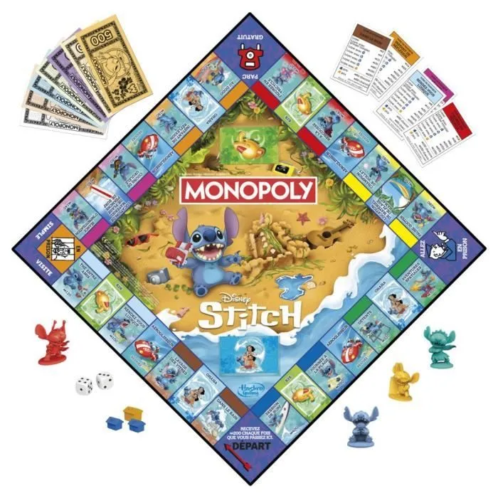 Monopoly Stitch, Jeu de société de plateau, 2 à 4 joueurs, 30 minutes, édition Disney Lilo & Stitch, Dès 8 ans-2