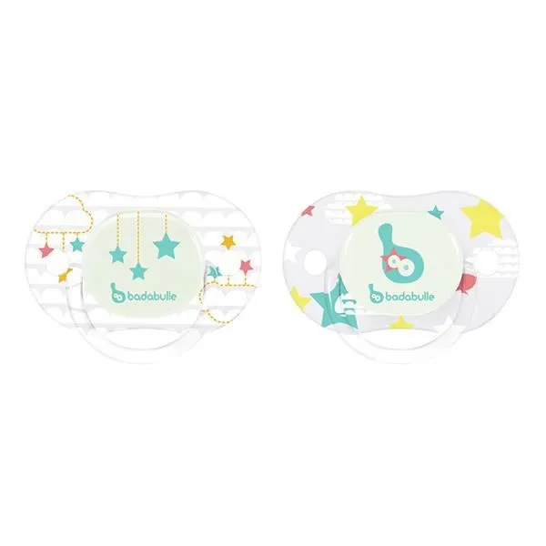 Sucettes Réversibles Phosphorescentes 6-12 mois Star Dream x 2 - BADABULLE - Physiologique - Silicone - Blanc-0