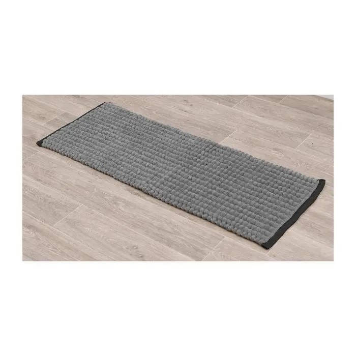 TENDANCE - Grand Tapis de salle de bain Bicolore Gris et Noir en Polycoton 45 x 120 cm-1