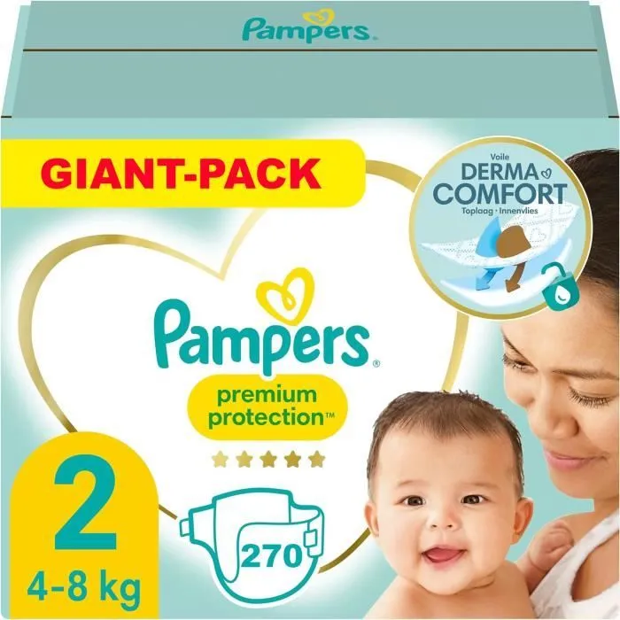PAMPERS PREMIUM PROTECTION TAILLE 2 270 COUCHES (4-8 KG)-0