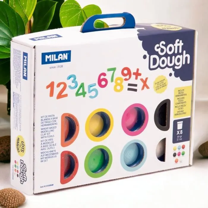 Coffret pâte à modeler souple 8 pots 59gr pâte à modeler Soft Dough avec outils et chiffres-0