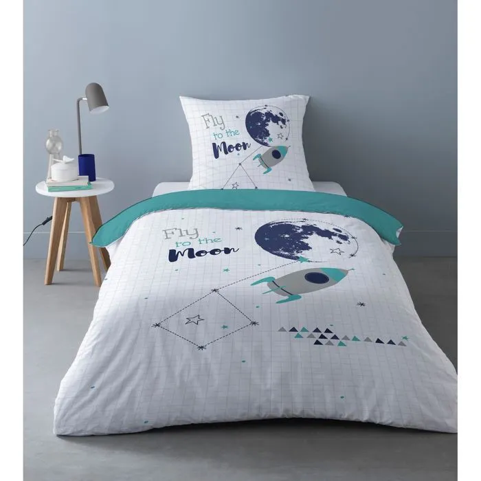 CPM - Parure de lit enfant design Captain Spacey - 100% Coton - 140 x 200 cm - Blanc-0