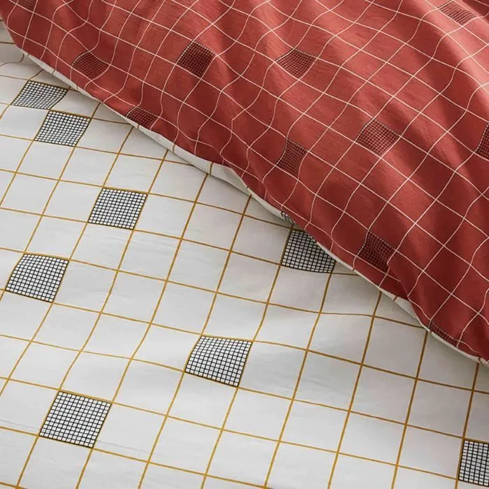 Parure de lit - TODAY - Imprimé quadrillé - 100% coton - Dimensions 240x260 cm - Style scandinave-2