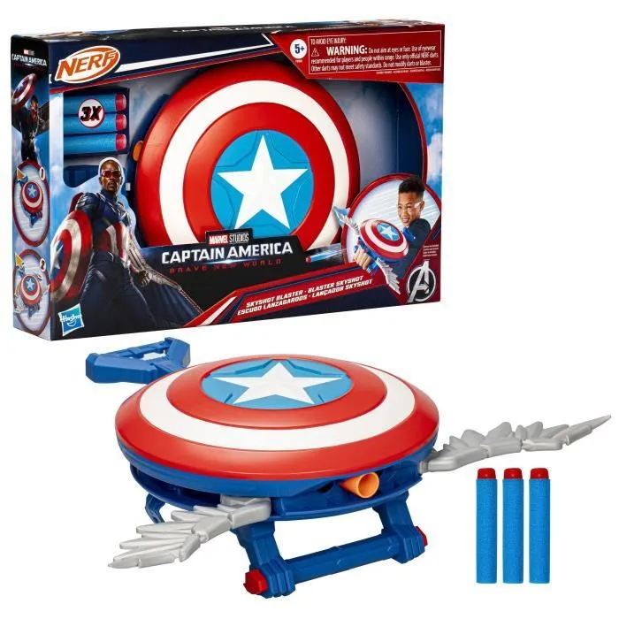 NERF Blaster Skyshot, bouclier pour déguisement, Marvel Studios Captain America Brave New World, Dès 5 ans-0