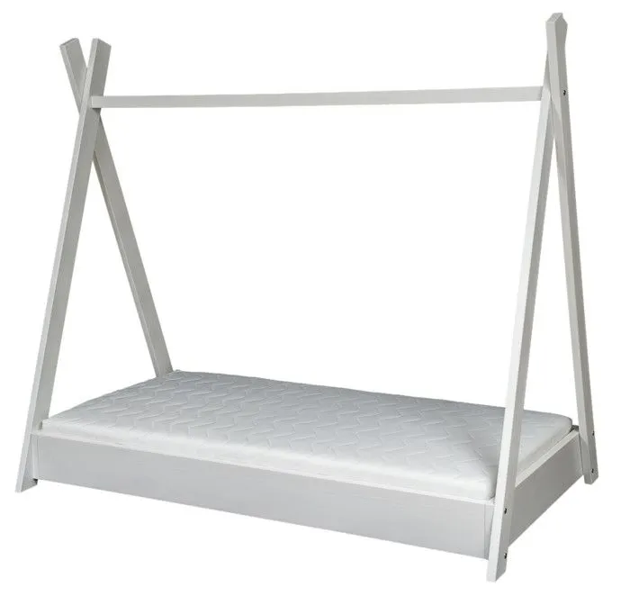Lit pour enfant Maison 2-en-1 Tente Cabane en Bois Naturel (160x80 cm) Avec matelas eco : Aventures Ludiques et Repos Douillet - Bl-0