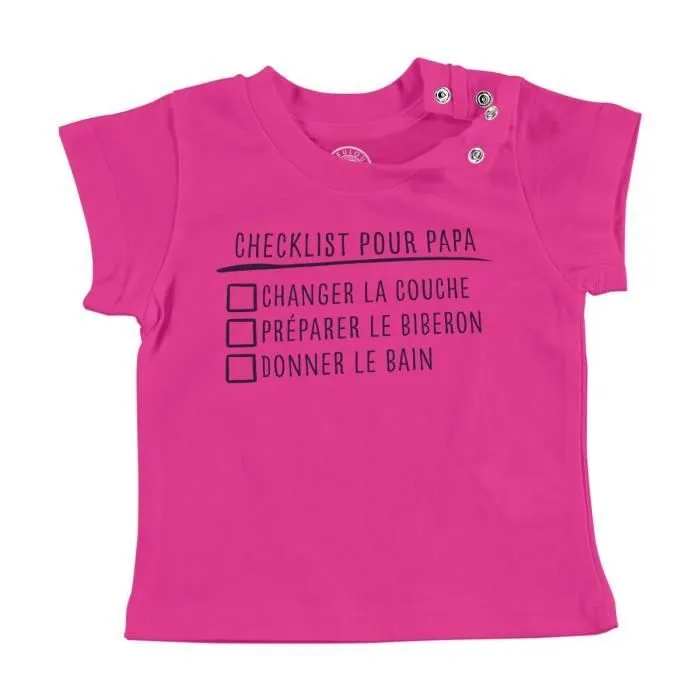 T-shirt Bébé Manche Courte Rose Checklist Pour Papa Blague Humour Bébé Parents-0