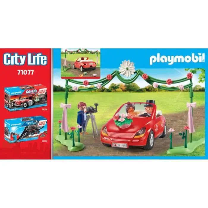 PLAYMOBIL 71077 Couple de mariés avec photographe et voiture, City Life, Evénement Mariage, Dès 4 ans-1
