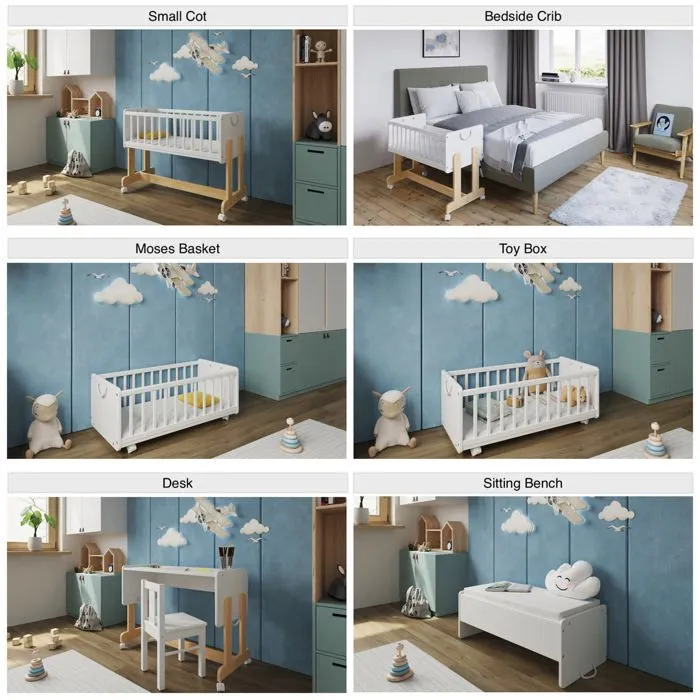 Multifonctionnel 6 en 1 Lit bébé cododo avec Matelas, roulettes 90x40cm Possibilité de Le Transformer en Coffre à Jouets, en Table-5