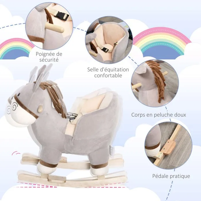 HOMCOM - cheval à bascule - Bois peuplier - 61x34x58cm - Gris-4