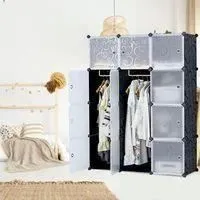 Armoire de Chambre en Plastique LZQ - 12 Cubes - Noir avec Motif-3