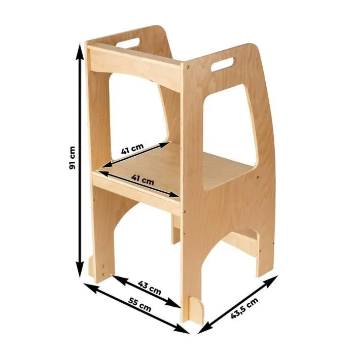 Mamabrum Tour D'apprentissage Marchepied pour Enfants avec Barrières - Marchepied, 2 Niveaux - Charge max 100 kg - bois massif-2