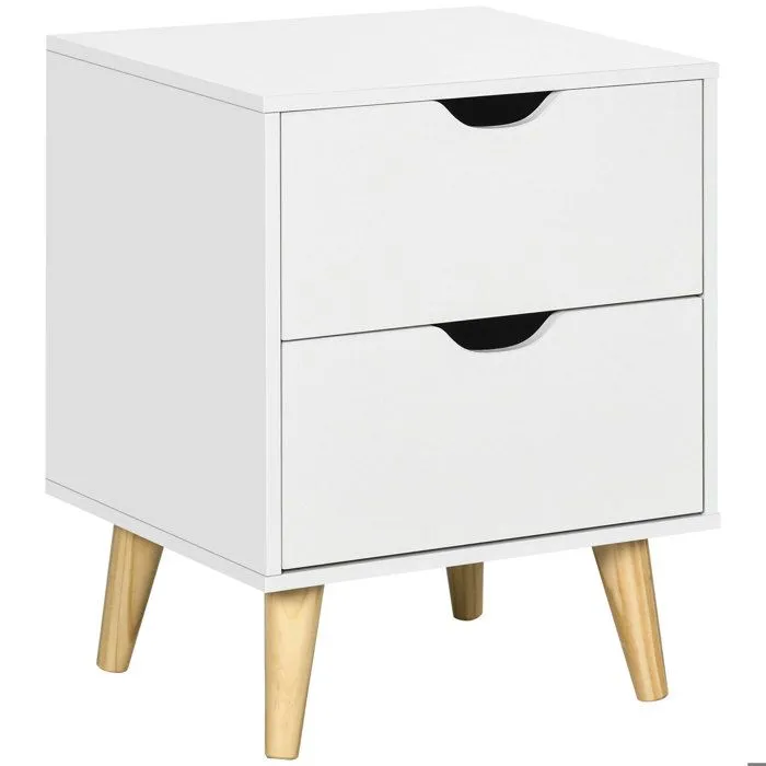 HOMCOM Table de Chevet: Style Scandinave, 2 Tiroirs, Blanc et Bois, 40x35x50,5 cm-0