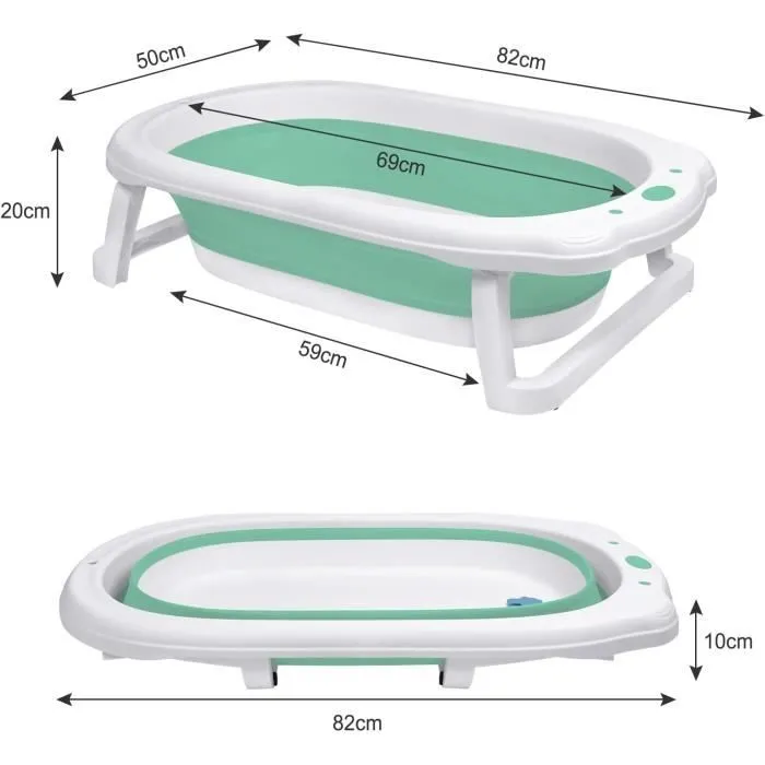 Baignoire Pliable pour Bébé avec Coussin de Bain Bassin de Douche Portable, Antidérapante, pour Nouveau-né, Bébés de 0 Mois+, Vert-2