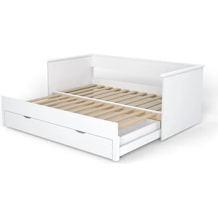 Banquette extensible - LEQUAIDESAFFAIRES - MONA - Bois massif - Blanc - Avec tiroir-0