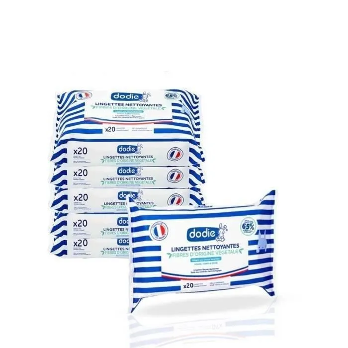 DODIE Lot de 6 Paquets de Lingettes Nettoyantes 3 en 1 (6x20) FORMAT POCKET – Visage, Corps et Siège – Dermo-apaisantes, douces et r-0