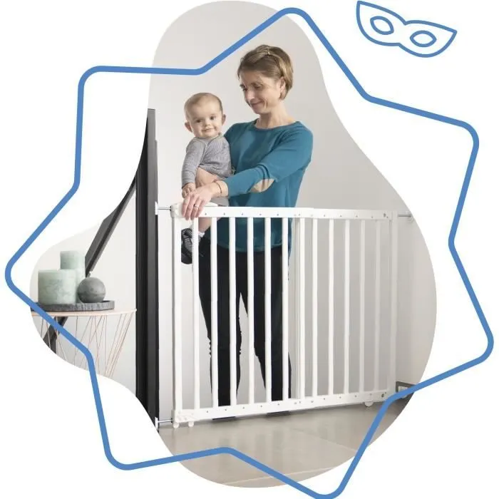 Badabulle Barrière de Sécurité Deco Pop - Barrière Extensible pour Ouverture de 63 à 106cm - Fixation Vis, Blanc-1