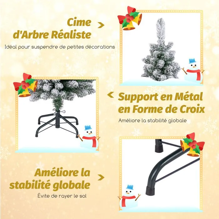 Sapin de Noël Artificiel 120 cm COSTWAY, Floqué de Neige, Support en Métal Pliable, 240 Branches, Forme Fine, pour Petits Espaces-3