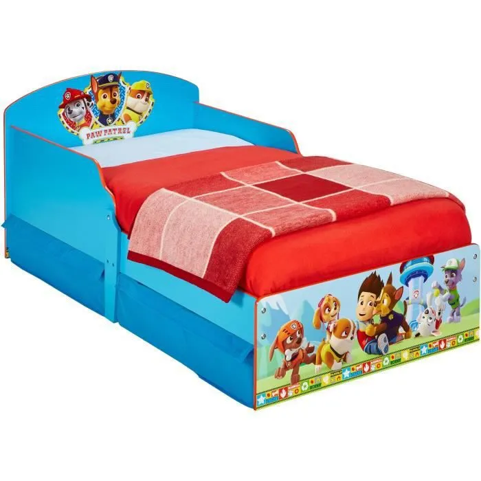 La Pat' Patrouille - Lit pour enfants avec tiroirs de rangement sous le lit pour matelas 140cm x 70cm-0