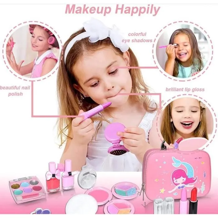 Maquillage Enfant Jouet Filles - ZGEER - Lavable Malette - Coffret Petites Filles - Rose-2