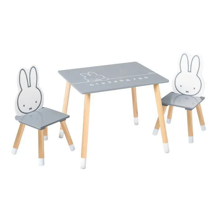 ROBA Ensemble Table + 2 Chaises Enfants - miffy® - Motif Lapin - Table de Jeu et d'Apprentissage - Gris / Blanc-0