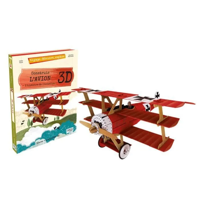 Livre-jeu grand format L'Avion 3D de Sassi - Maquette détaillée d'un avion rouge pour enfants à partir de 8 ans-0