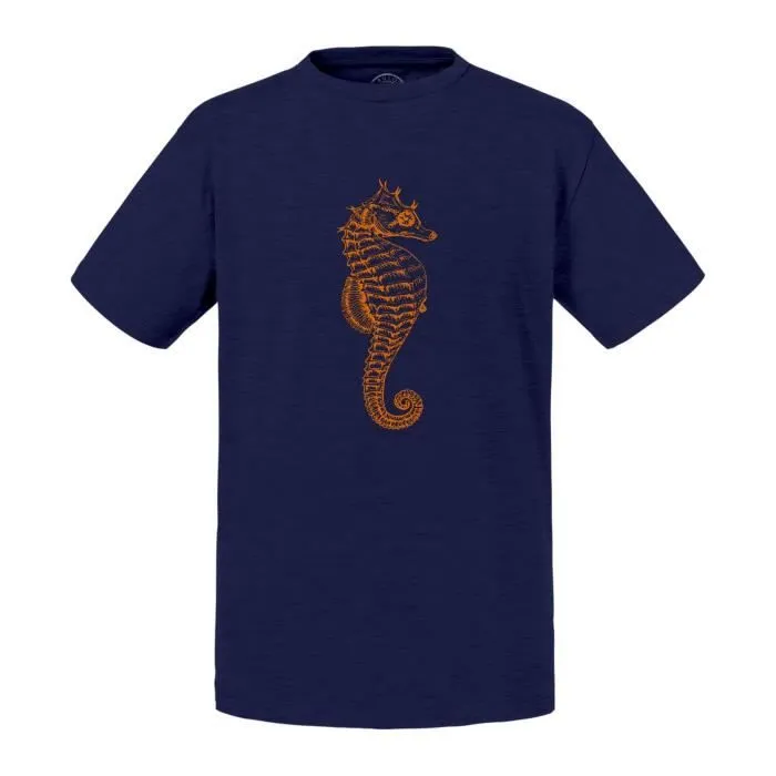 T-shirt Enfant Bleu Dessin Hippocampe Cheval de Mer Ocean Mer Plonge-0