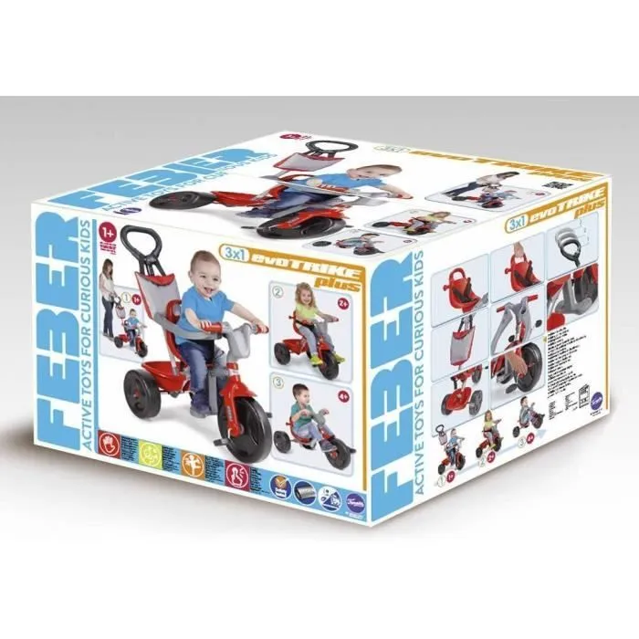 Tricycle évolutif 3 en 1 - FEBER - Rouge - Canne parentale réglable - Mixte - 12 à 36 mois-8