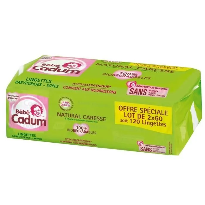 CADUM Lingettes bébé à l'huile d'amende douce - Lot de 2 x 60-0