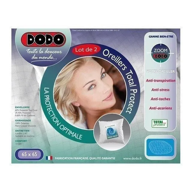 DODO Lot de 2 oreillers Total Protect 65x65 cm blanc-2