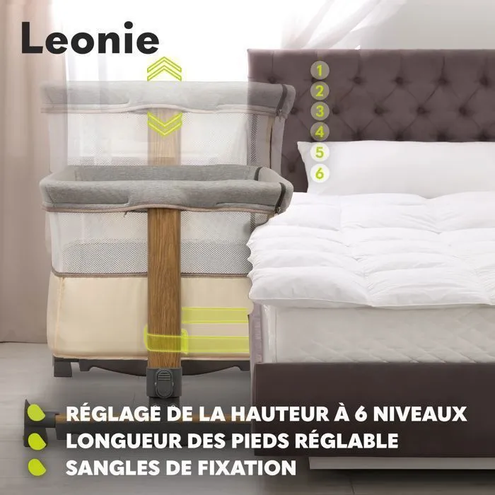 Berceau cododo 3en1 LIONELO Leonie - Matelas 4 cm - Housse 100% coton - Roulettes - Hauteur et inclinaison réglables - Beige-4