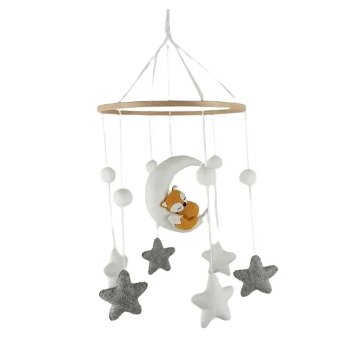 Mobile Musical Bébé - Mobile bébé renard endormi fait main - mobile musical pour lit-0