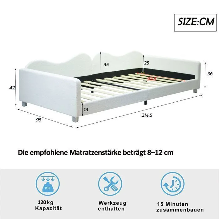 Lit-canapé pour enfants - Blanc - 90x200 - MDF - Velours - 120 kg de charge-3