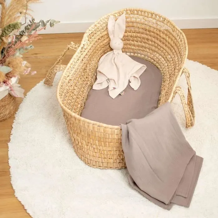 Drap housse couffin en double gaze à carreaux 72 x 32 cm Écru-1