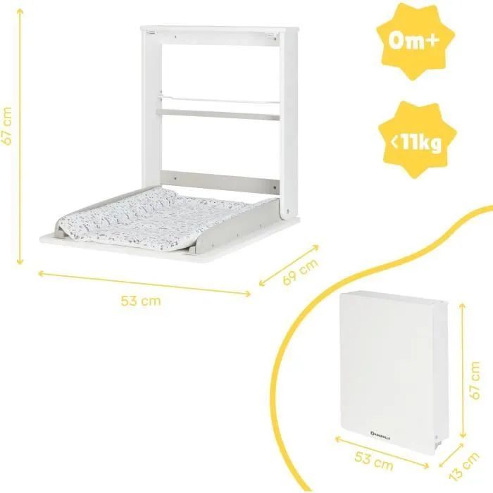 Badabulle Table à langer murale Plouf, avec matelas à langer inclus - Pliable et compacte-5