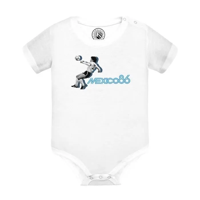 Body Bébé Manche Courte Blanc Maradona Mexico 86 Argentine Football Coupe du Monde-0