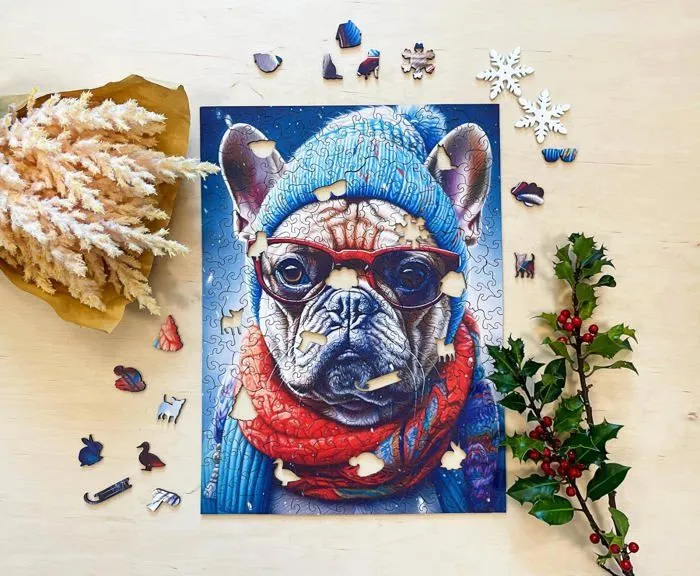 Puzzle en bois pour Enfants - Série Cold is cool - Le froid, c'est cool - Bouledogue - 27,5 x 37cm - 316 Éléments - Milliwood-1