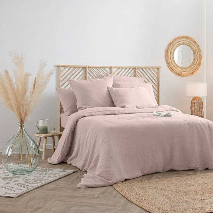 Drap Housse en Lin "Adorable" 140x190cm Rose Poudré-3