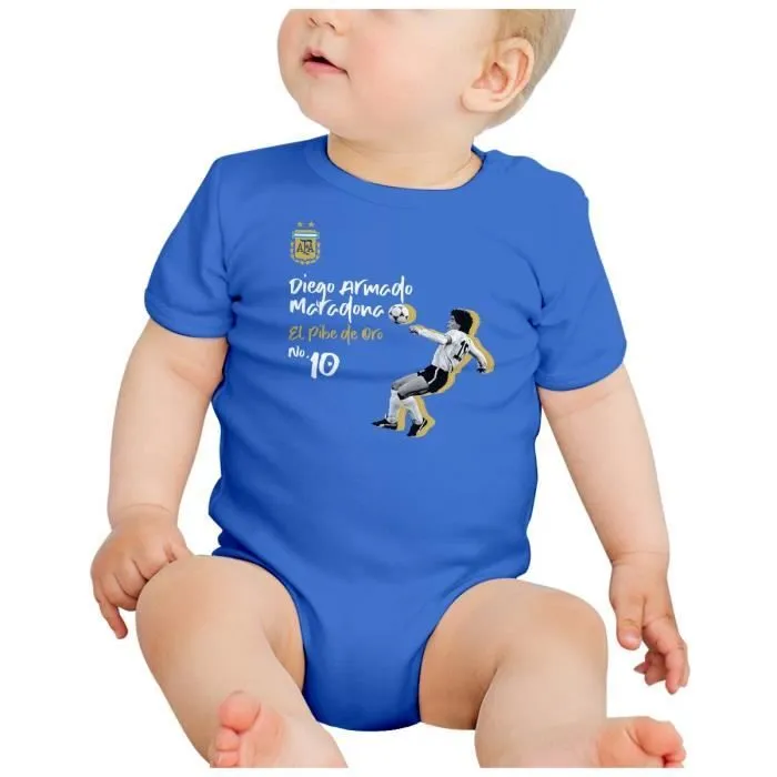 Body Bébé Manche Courte Bleu Diego Maradona Argentine Vintage Footballeur Foot Star-1