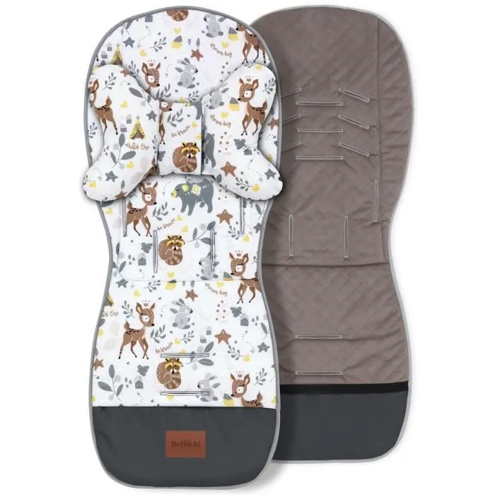 Bellochi Coussin Poussette Universel Été Matelas Poussette Universelle avec Coussin Anti-Choc - Coton et Velours - Marron-1
