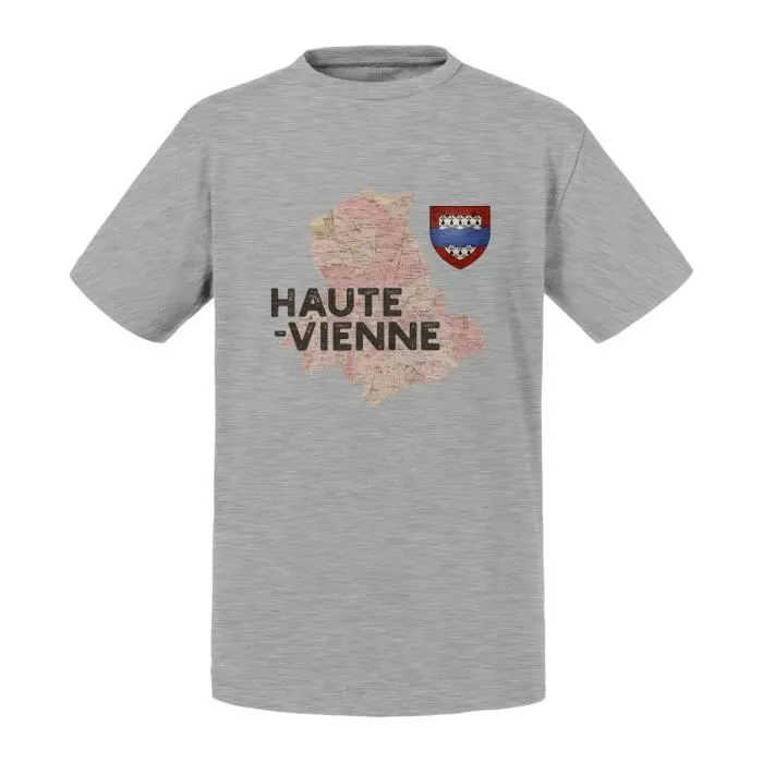 T-shirt Enfant Gris Haute Vienne 87 Departement Limoge Carte Ancienne-0
