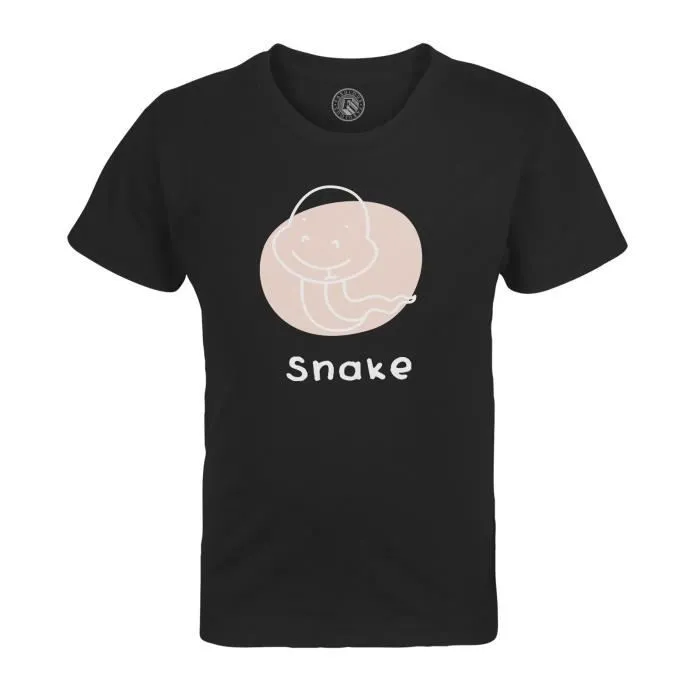 T-shirt Enfant Noir Serpent Signe Astrologique Chinois Dessin Zodiaque Horoscope Animal Illustration-0