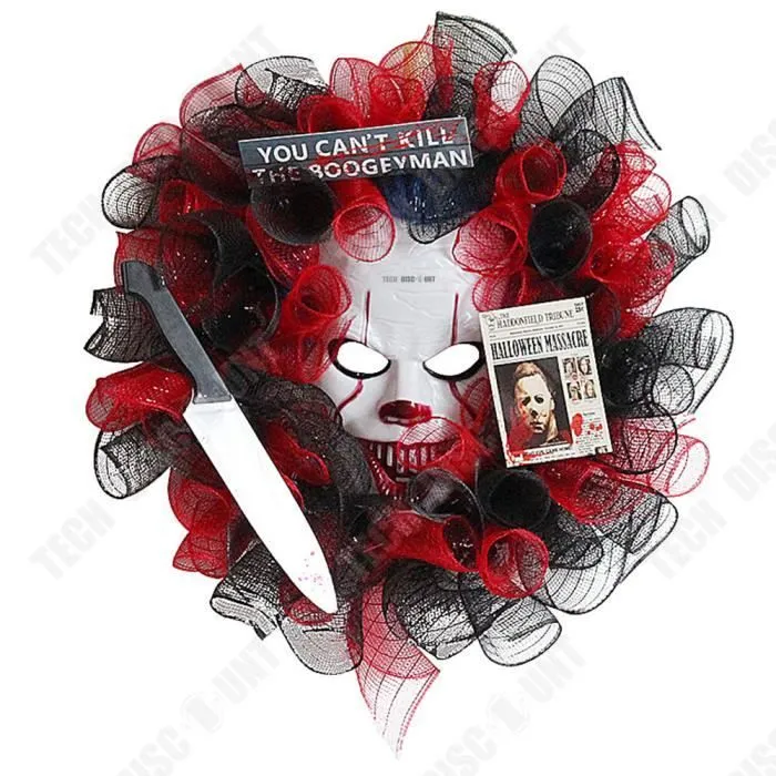 TD® Décoration de clown d'Halloween 40*40cm Masque de clown à accrocher à la porte Clown effrayant Convient à la décoration d'Hallow-0