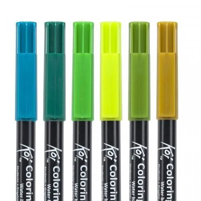 6 feutres - Pointe pinceaux  - Koi Coloring Brush Pen Botanic colours - Sakura-1
