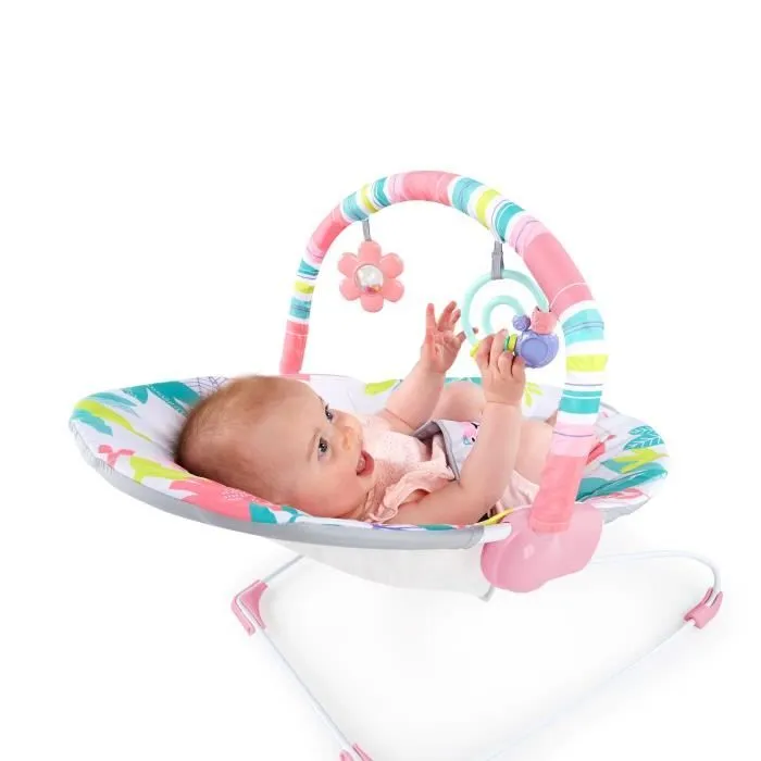 BRIGHT STARTS Transat bébé Flamant Rose, Vibrations apaisantes, Arche d'éveil avec jouets interactifs-2