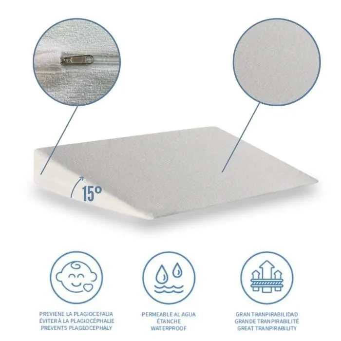 Plan incliné anti-reflux 60 cm x 40 cm 15 de inclination - coussin bébé respirant et Déhoussable. Tissu TENCEL doux et naturel-1